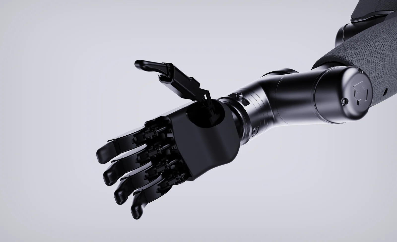 Close-up of a MARK One five-finger robotic hand
