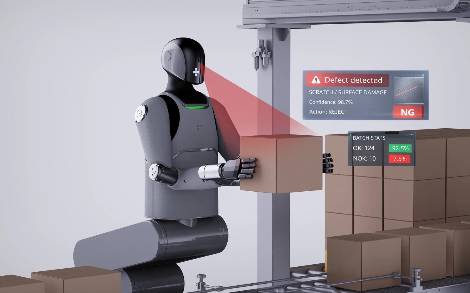 MARK One scanning a stack of boxes with a red laser